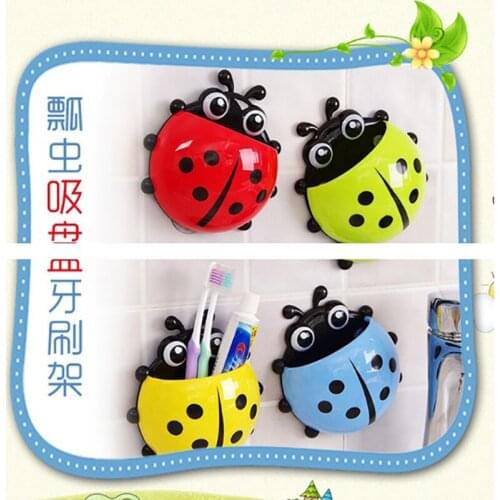 Cute Ladybug Animal Insect Toothbrush Holder Bathroom Cartoon Toothbrush Toothpaste Wall Suction Holder Rack Container Organizer