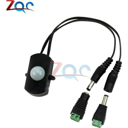 Mini PIR Body Infrared Motion Sensor Switch 5A with 5.5x2.1mm Male & Female Power Jack Adapter Converter for LED Strip Home