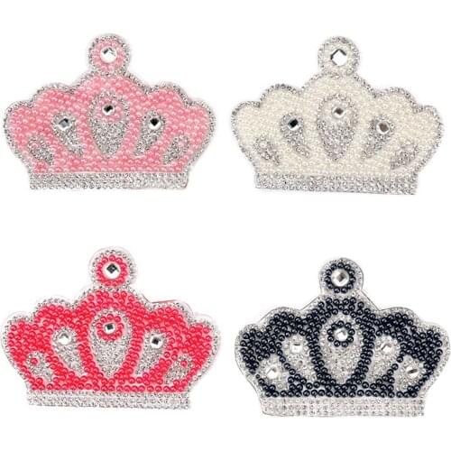Fashion Pearl Crown patch for clothes Rhinestone Applique Patche Sticker DIY Clothing DIY Hat Phone Case Hot Melt Hot Drill G