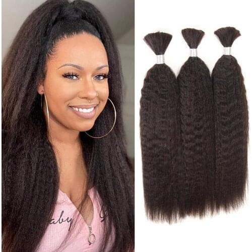Mongolian Yaki Straight Human Braiding Hair Bulk Hair No Weft Kinky Straight Human Hair Bulk For Braiding 1pcs/Lot For Women