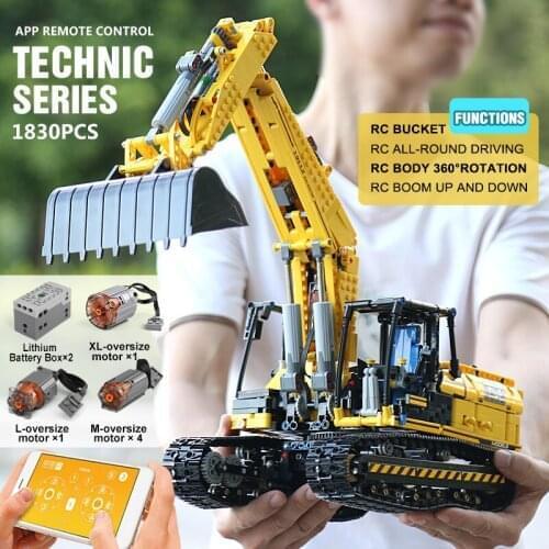 MOULD KING Electric Motorized Excavator Truck Link Belt 250 X 3 - PF Version Truck Model Building Blocks Bricks Kids Toys Gifts