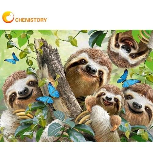 CHENISTORY Sloth On Tree Animal Painting By Numbers Home Decoration Art Oil Paints Kits For Beginner Unique Diy Gift Digital Pai