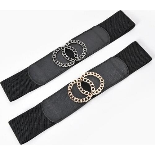 New Elastic Pu Leather Designer Wide Corset Strap Belts for Women Girl Gold Silver Waist Cummerbund GirdleTie Ring Buckle Bands