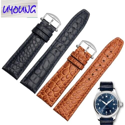 UYOUNG New crocodile round leather cowhide strap substitute IW356517 Grace 20 21 22mm black and blue