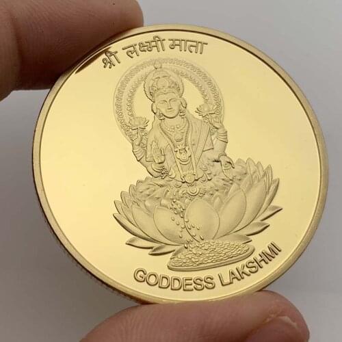 India Goddess Lakshmi Gold Plated Coin Tai Chi Feng Shui Commemorative Coins
