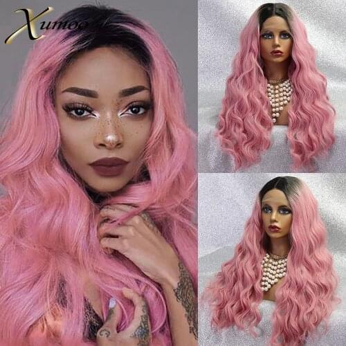 XUMOO Glueless Ombre Pink Synthetic Lace Front Wig Heat Resistant Long Loose Wave Wig Peruca Cosplay Wigs For Black Women