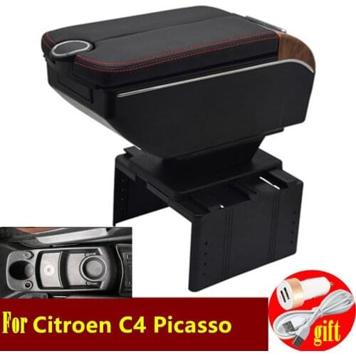 For Citroen C4 Picasso armrest box Double doors open 7USB Centre Console Storage Box Arm Rest