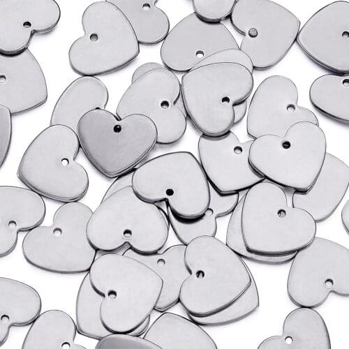 Pandahall 50pcs/lot Heart 304 Stainless Steel Blank Stamping Dog Tag Charms for Necklace Pendants DIY Jewelry Making 11x12x1mm
