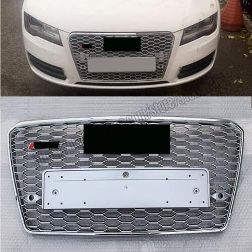 For rs7 style honeycomb mesh grill for audi a7 s7 2012 12 2013 13 2014 14 2015 shiny Silver abs front bumper hood racing grid