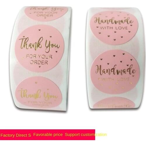 Pink gold stamping thank you sticker seal sticker self adhesive roll sticker envelope gift pink thank you sticker