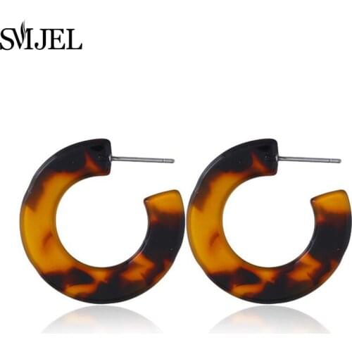 SMJEL Korean Acrylic Brown Circle Earrings for Women Brincos Acetic Acid Stud Earring Jewelry Ethnic Bridal Wedding Party Gifts