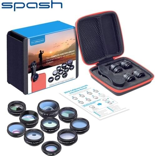 Spash 10 in 1 Mobile Phone Lenses CPL Fisheye Macro Wide Angle Lens Phone Camera Lens Kit for iphone Xiaomi Samsung Smartphone