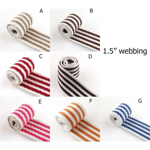 1.5" Heavy Weight Webbing Cotton Stripe Ribbon Polyester Webbing Dog Collar Nylon Fabric Purse Strap Handbag Handles Backpack