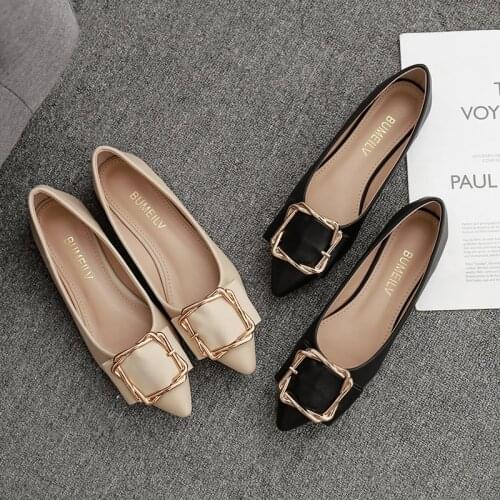 Women Flats Black Apricot Leather Shoes Pointed Toe Solid Color 31 32 33 44 45 46 Female Working Shoes Women Flat Heel Shoes