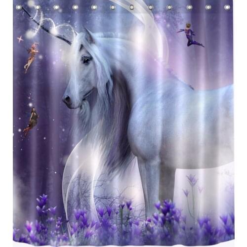 White Unicorn Fairy Tale Jungle Bathroom Shower Curtain Polyester Fabric Bathroom Accessories Waterproof Curtain & 12 Hooks