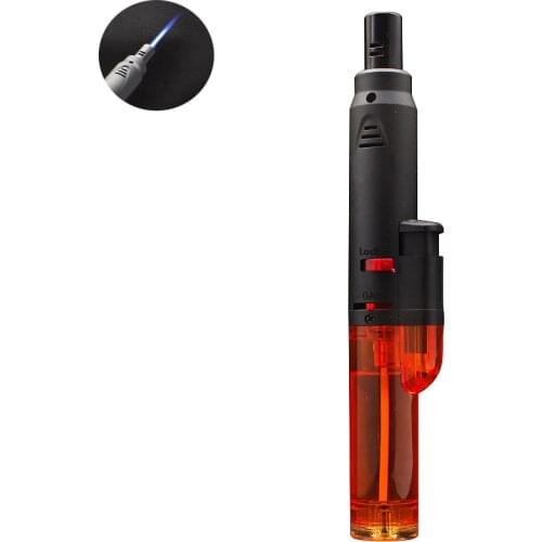 Cigar Torch Jet Lighter Refillable Butane Gas Windproof Lighters Visible Gas Window For Kitchen BBQ Lighter