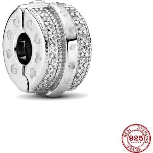 Clip 925 Sterling Silver CZ Pave Pattern Round Zircon Clip Charm Beads Stopper Fit Pandora Bracelet Silver 925 Jewelry