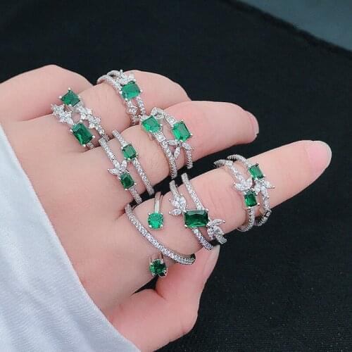 Womens 925 Silver Emerald Cross Wrap Open Ring Engagement Wedding Gift Jewelry Ring Wholesale
