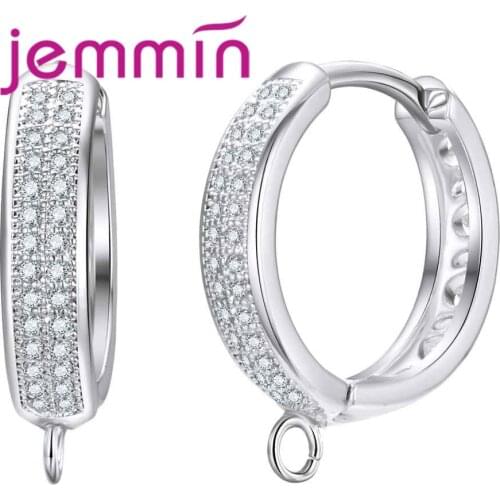 Top Quality Double Row Full Shiny Cubic Zirconia 925 Sterling Silver Geometric Earring Ring Women Lady Party Jewelry