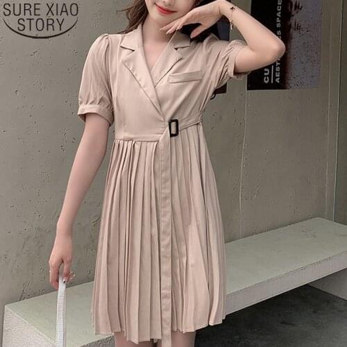2021 Womens Summer Dress Suit Pleated Sweet Party Dress Women Elegant Robe V Neck French Style Dresses Good Quality 14103