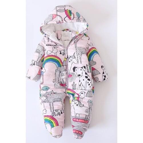 Winter Infant Baby Jumpsuit Newborn Baby Boy Girl Clothes Hooded Cartoon animal Print Kid Climb Clothes Outfits