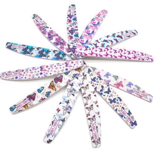 10 Pcs Half Moon Nail FIles Professional Nail Art Tool Lime Double Side 100/180 Sanding Block Set Flower Nail Files For Manicure