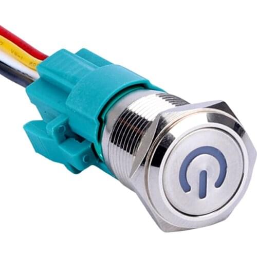 16mm Engine Wiring Harness Switch With LED Light Stainless Steel Waterproof Metal Push Button