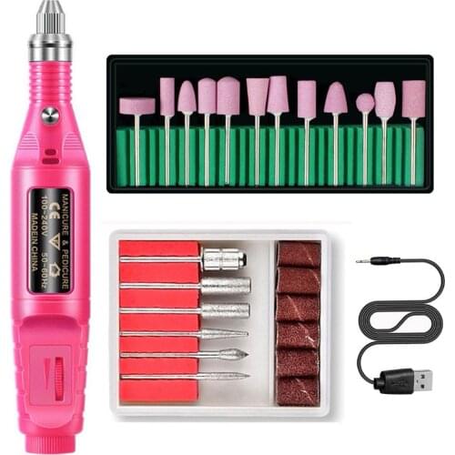 18pcs Electric Nail Drill Machine Kits Electric Pen-shape Nail Tip Manicure Drill Pedicure Scrub Drill quartz nails drill bits