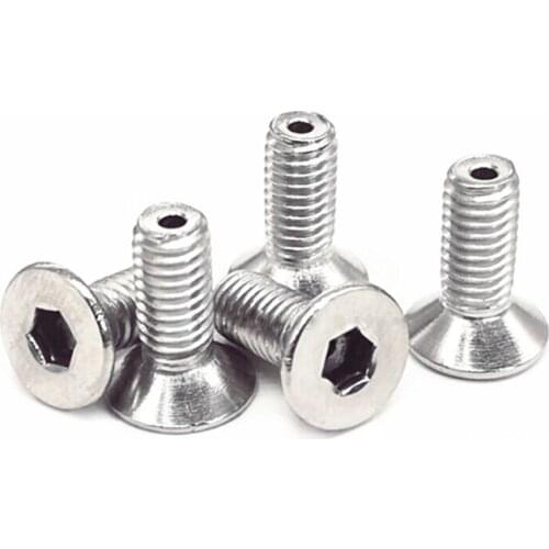 2pcs M4 stainless steel Allen countersunk pass hole screw hex socket flat hollow lamp threading bolt 1.5mm aperture 6mm-25mm L