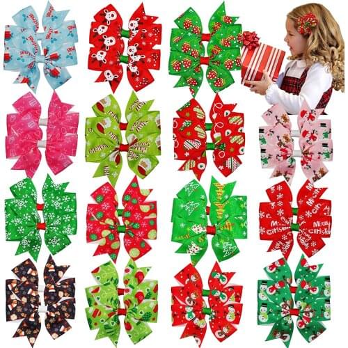 30PCS Christmas Hair Bows 3Inch Grosgrain Ribbon Bows Alligator Hair Clips Hair Accessories Christmas Gifts for Baby Girls