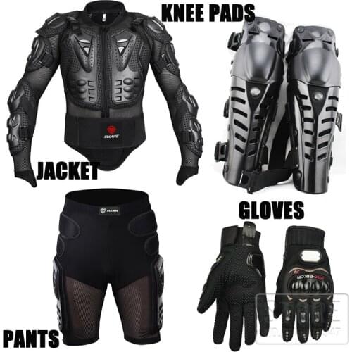 4in1 Motorcycle Sport racing Protective Armor full body armor jackets + Racing Shorts + Knee pads + Gloves