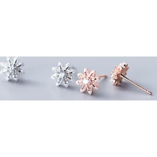 925 Sterling Silver Sun Flower CZ Bling Post Stud Earrings A1000
