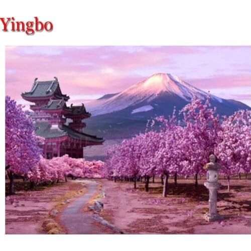 Daimond Painting Pink Cherry Blossom Scenery 5D Full Square Round Diamond Embroidery Rhinestone Painting Cross Stitch Mosaic kit