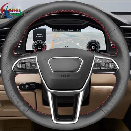 DIY Black Leather Car Steering Wheel Cover For Audi A6 (Avant) C8 A6 Allroad C8 2019 A7 (Sportback) K8 2018-2019 Car Accessories