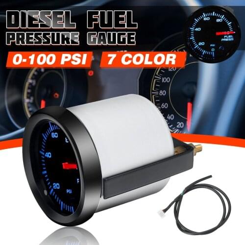 12V 2'' 52mm Auto Diesel Fuel Pressure Gauge with Pressure Sender 0-100 PSI 7 LED Display Color Black Faced Universal Car Meter