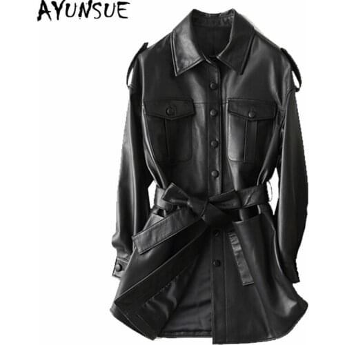 AYUNSUE Fashion Real Leather Female Jacket 2020 Spring Autumn Korean Vintage Streetwear Genuine Leather Trench Coat Women 29108