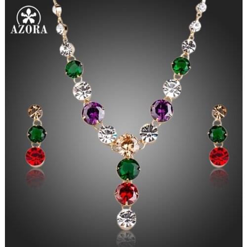 AZORA Fancy Marquise Cutting Cubic Zirconia Necklace and Earrings Jewelry Sets TG0128