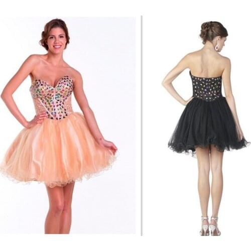 Free shipping 2018 new style sweetheart formal ball purple black short rhinestone crystal party prom gown bridesmaid dresses