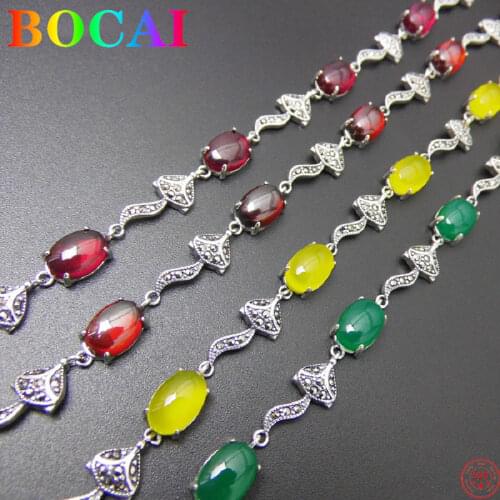 BOCAI S925 Pure Silver Rings For Women 2020 New Fashion Antique Thai Silver Synthetic Red Corundum Simple Womens Bracelet