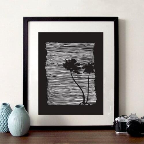 Palm Tree Beach Silhouette Black White Poster Prints Best Shore Surf Competition Coastal Wall Art Canvas Painting Home Art Decor