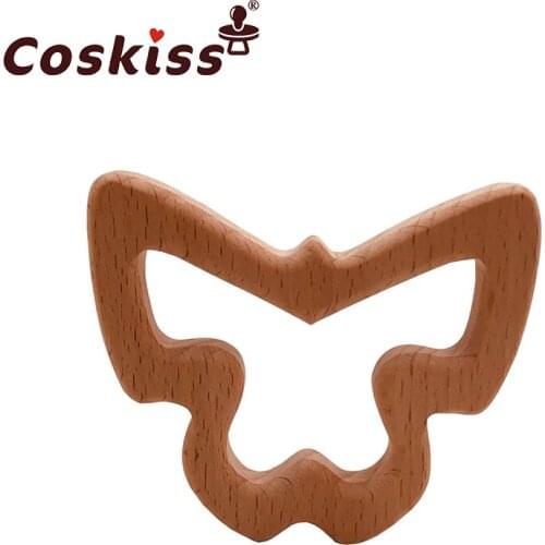 Coskiss Baby Wooden Teether Beech Wood Cartoon Butterfly Teething Toys Montessori Inspired Nursing Pendant Baby Teether