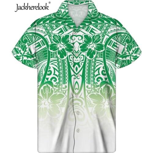 Jackherelook Gradient Polynesain Tattoo Hibiscus Floral Print Loose Hawaiian Shirts Casual Short Sleeved Tops Male Clothing 2021