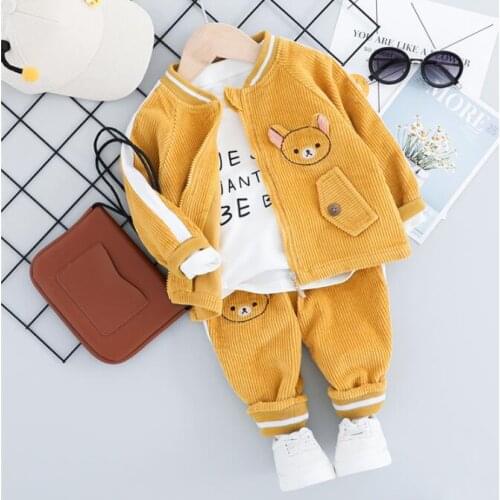 2020 Toddler Infant Clothing Sets Autumn Baby Girls Boys Clothes Suits Cartoon Bear Coat T Shirt Pants 3pcs/set Children Costume