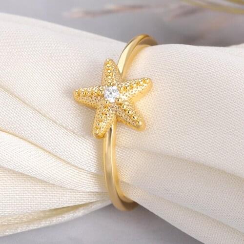 Cute Starfish Rings For Women Shell Crytal Stone Gold Geometric Finger Ring Fashion Wedding Bohemian Beach 2021 Jewelry Gifts