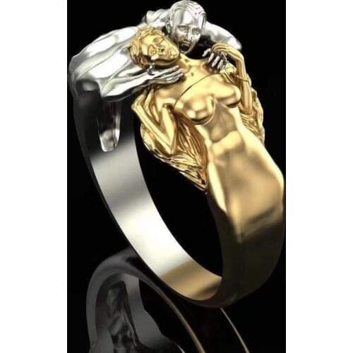 Fashion Smooth Body Love Wedding Skull Ring Gold Silver Color Figure Copper Angel and Devil Rings for Women Men Hip Hop Jewelry