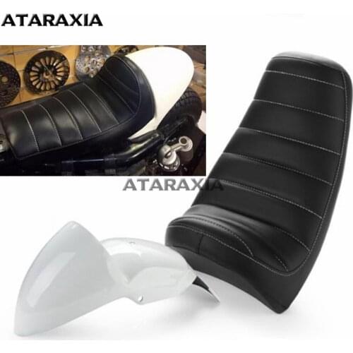 Motorcycle White Cowl Fender Tail Section+Black Leather Driver Seat For Harley Sportster Cafe Racer XL 883 1200