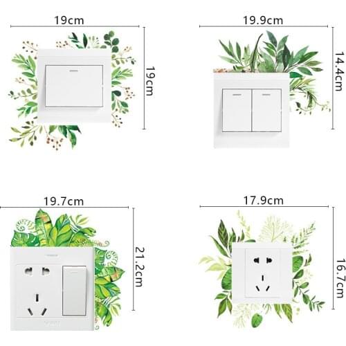 Green Plant Switch Wall Sticker DIY Peony Rose Flower Beach Tropical Palm Leaf Wall Sticker Modern Art Switch Wall Sticker
