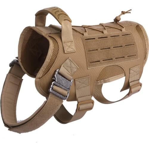 Nylon 1000D Pet K9 Dog Tactical Harness Vest Quick Release Metal Buckle MOLLE No Pull Adjustable for Medium Large Dog Training