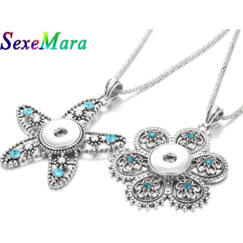 New Snap Jewelry Crystal Fashion Starfish Pendant Snap Necklace Fit 18mm Snap Button Necklace Women Pendant Necklace with Chain