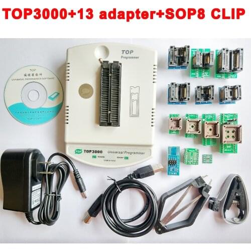 New TOP3000 USB universal programmer EPROM MCU PIC AVR + 13 adapter + SOP8 clip + clamp socket support more than 30000 IC